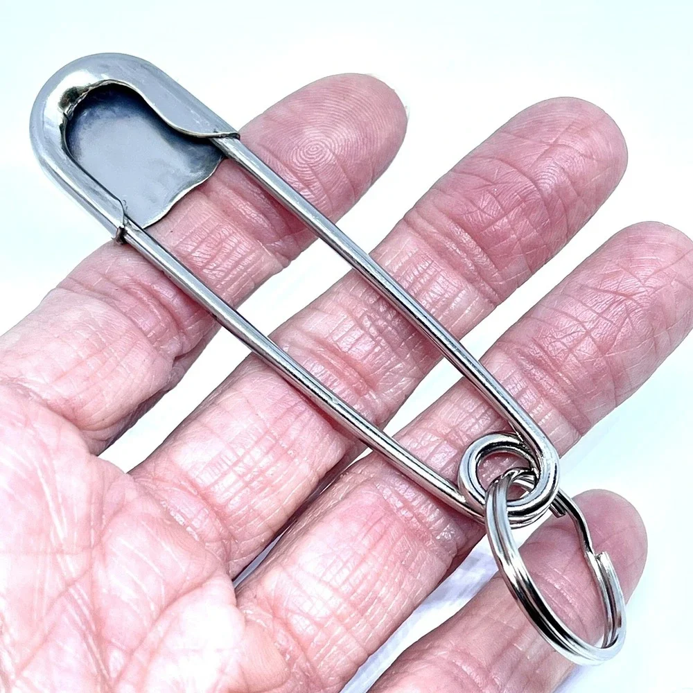 Giant Safety Pin Keyring Turquoise Leaf Key Chain Tag‎ 4in Navajo Mens Gift